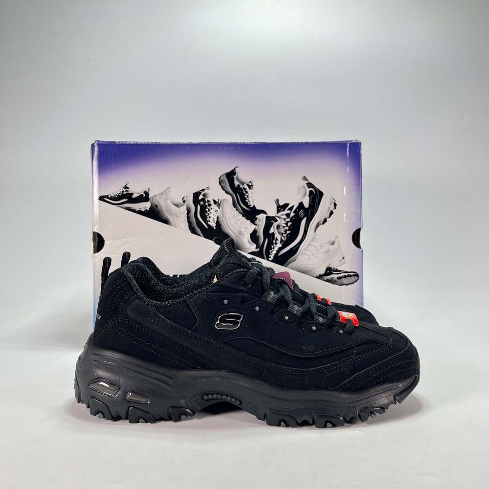 Skechers D'Lites Play On Black Suede Memory Foam Sneakers Women's Size 7.5 W